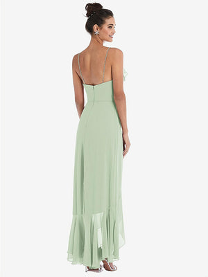 【STYLE: TH040】Ruffle-Trimmed V-Neck High Low Wrap Dress【COLOR: Celadon】