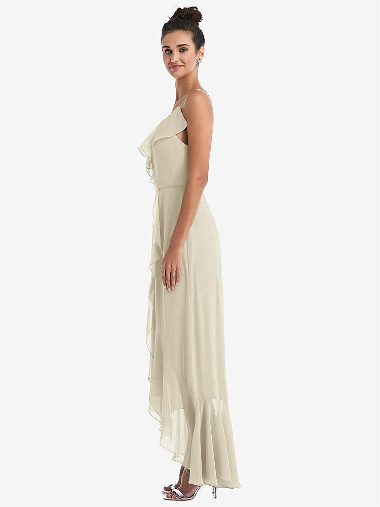 【STYLE: TH040】Ruffle-Trimmed V-Neck High Low Wrap Dress【COLOR: Champagne】