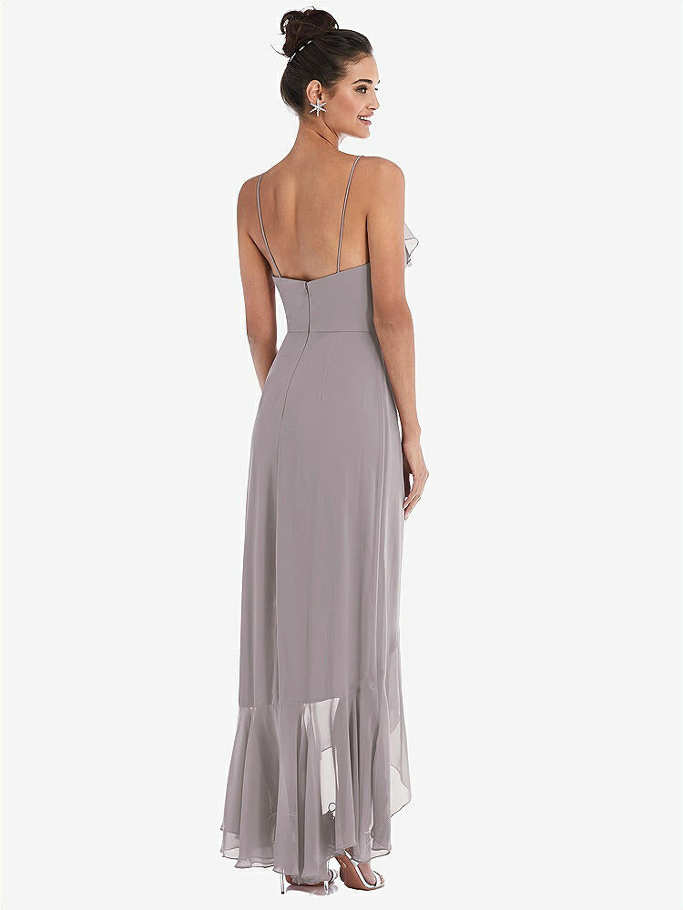 【STYLE: TH040】Ruffle-Trimmed V-Neck High Low Wrap Dress【COLOR: Cashmere Gray】