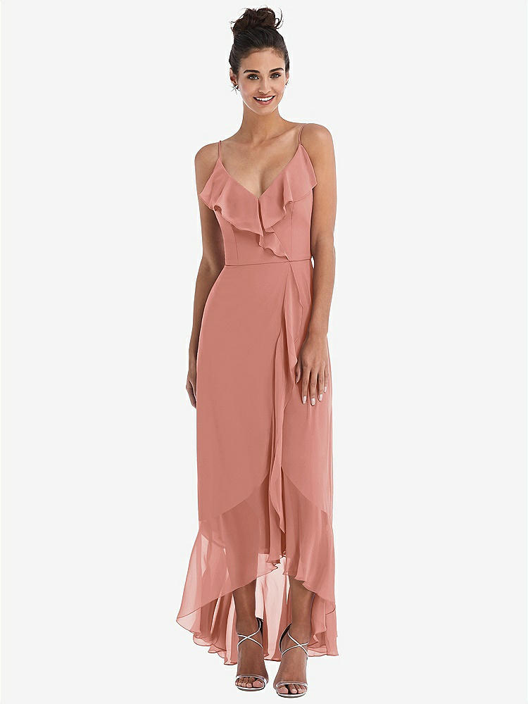 【NEW】【STYLE: TH040】Ruffle-Trimmed V-Neck High Low ラップ ドレス【COLOR: Desert Rose】【SIZE: 00-30W】