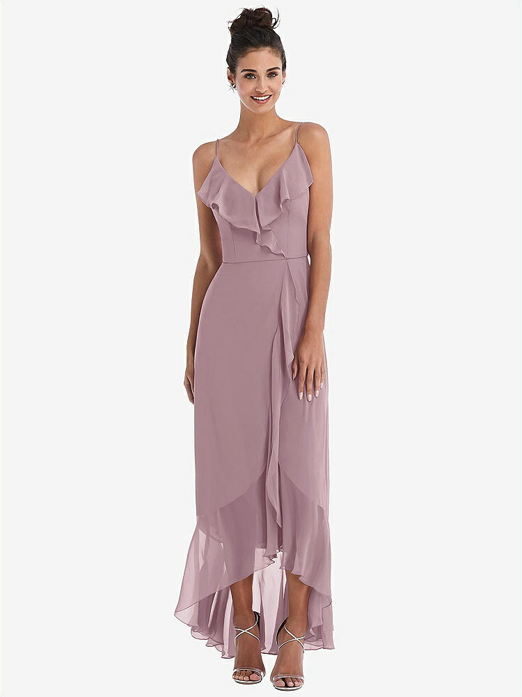 【NEW】【STYLE: TH040】Ruffle-Trimmed V-Neck High Low ラップ ドレス【COLOR: Dusty Rose】【SIZE: 00-30W】