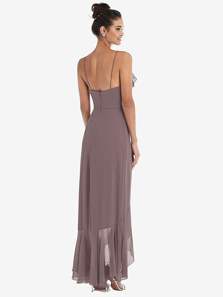 【STYLE: TH040】Ruffle-Trimmed V-Neck High Low Wrap Dress【COLOR: French Truffle】