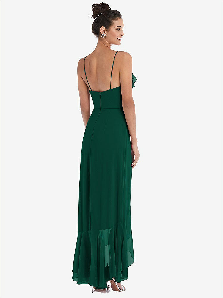 【STYLE: TH040】Ruffle-Trimmed V-Neck High Low Wrap Dress【COLOR: Hunter Green】