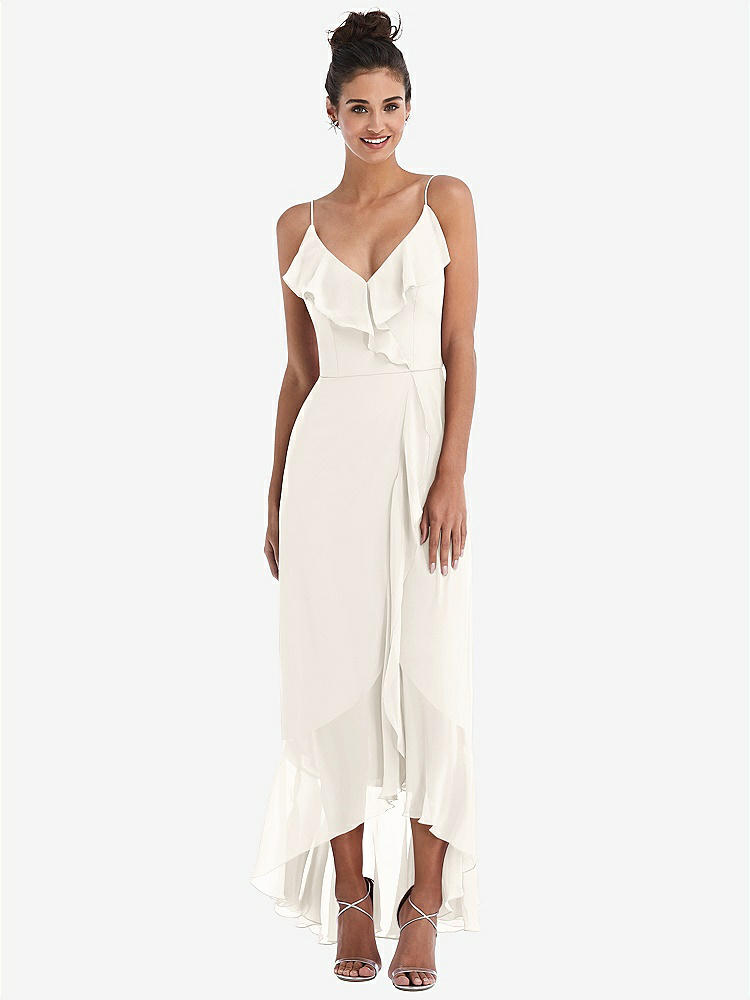 【NEW】【STYLE: TH040】Ruffle-Trimmed V-Neck High Low ラップ ドレス【COLOR: Ivory】【SIZE: 00-30W】