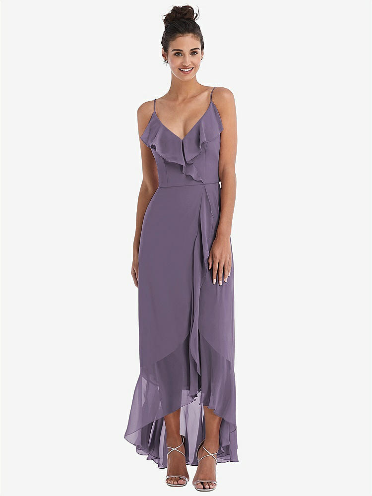 【NEW】【STYLE: TH040】Ruffle-Trimmed V-Neck High Low ラップ ドレス【COLOR: Lavender】【SIZE: 00-30W】