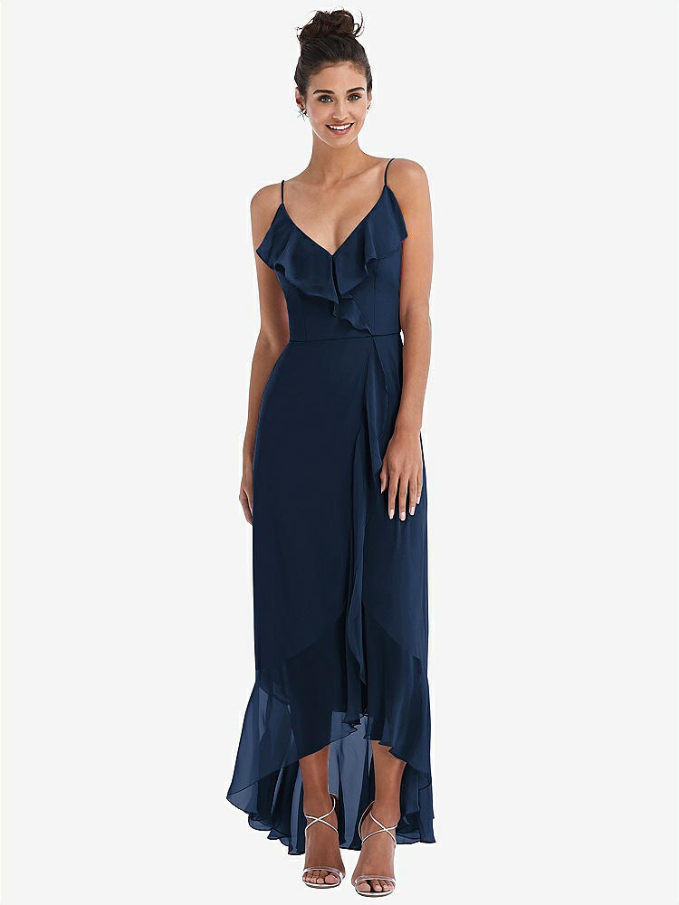 【NEW】【STYLE: TH040】Ruffle-Trimmed V-Neck High Low ラップ ドレス【COLOR: Midnight Navy】【SIZE: 00-30W】