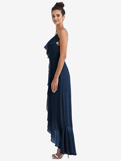 【NEW】【STYLE: TH040】Ruffle-Trimmed V-Neck High Low ラップ ドレス【COLOR: Midnight Navy】【SIZE: 00-30W】