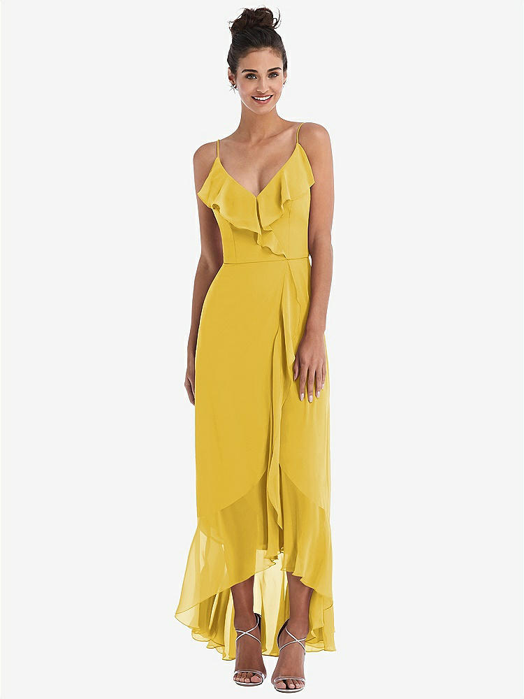 【NEW】【STYLE: TH040】Ruffle-Trimmed V-Neck High Low ラップ ドレス【COLOR: Marigold】【SIZE: 00-30W】