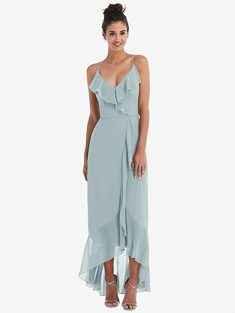 【NEW】【STYLE: TH040】Ruffle-Trimmed V-Neck High Low ラップ ドレス【COLOR: Morning Sky】【SIZE: 00-30W】