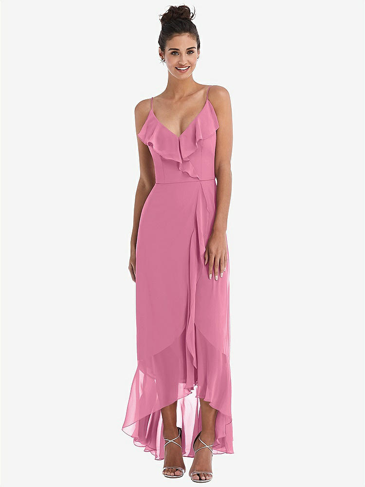 【NEW】【STYLE: TH040】Ruffle-Trimmed V-Neck High Low ラップ ドレス【COLOR: Orchid Pink】【SIZE: 00-30W】
