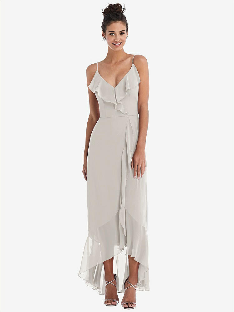 【NEW】【STYLE: TH040】Ruffle-Trimmed V-Neck High Low ラップ ドレス【COLOR: Oyster】【SIZE: 00-30W】
