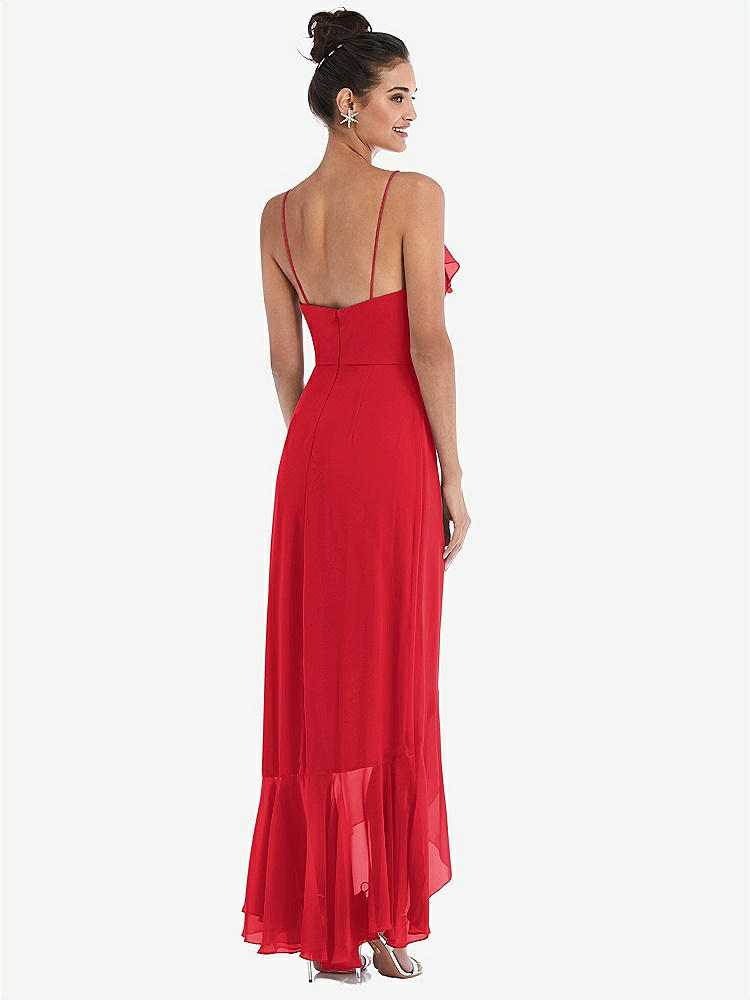 【STYLE: TH040】Ruffle-Trimmed V-Neck High Low Wrap Dress【COLOR: Parisian Red】