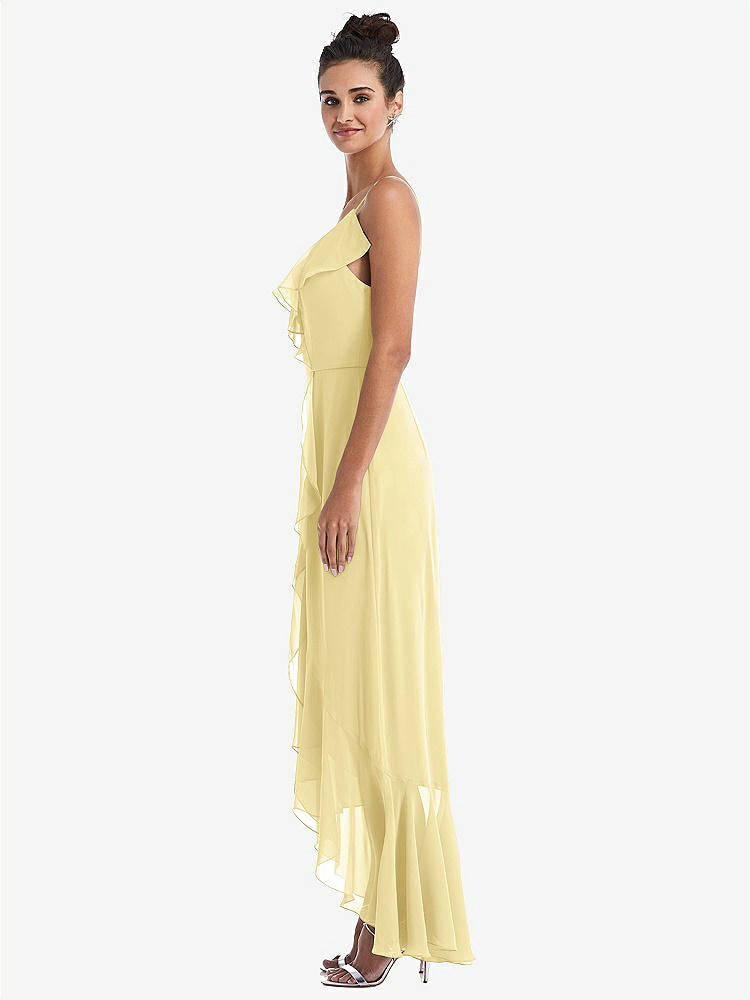 【NEW】【STYLE: TH040】Ruffle-Trimmed V-Neck High Low ラップ ドレス【COLOR: Pale Yellow】【SIZE: 00-30W】