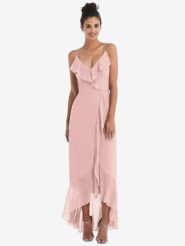 【NEW】【STYLE: TH040】Ruffle-Trimmed V-Neck High Low ラップ ドレス【COLOR: Rose - PANTONE Rose Quartz】【SIZE: 00-30W】