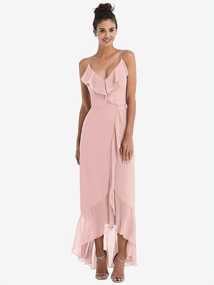 【NEW】【STYLE: TH040】Ruffle-Trimmed V-Neck High Low ラップ ドレス【COLOR: Rose - PANTONE Rose Quartz】【SIZE: 00-30W】