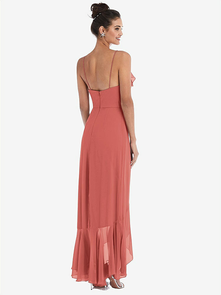 【NEW】【STYLE: TH040】Ruffle-Trimmed V-Neck High Low ラップ ドレス【COLOR: Coral Pink】【SIZE: 00-30W】