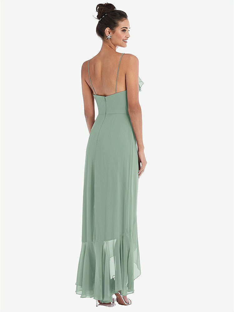 【STYLE: TH040】Ruffle-Trimmed V-Neck High Low Wrap Dress【COLOR: Seagrass】