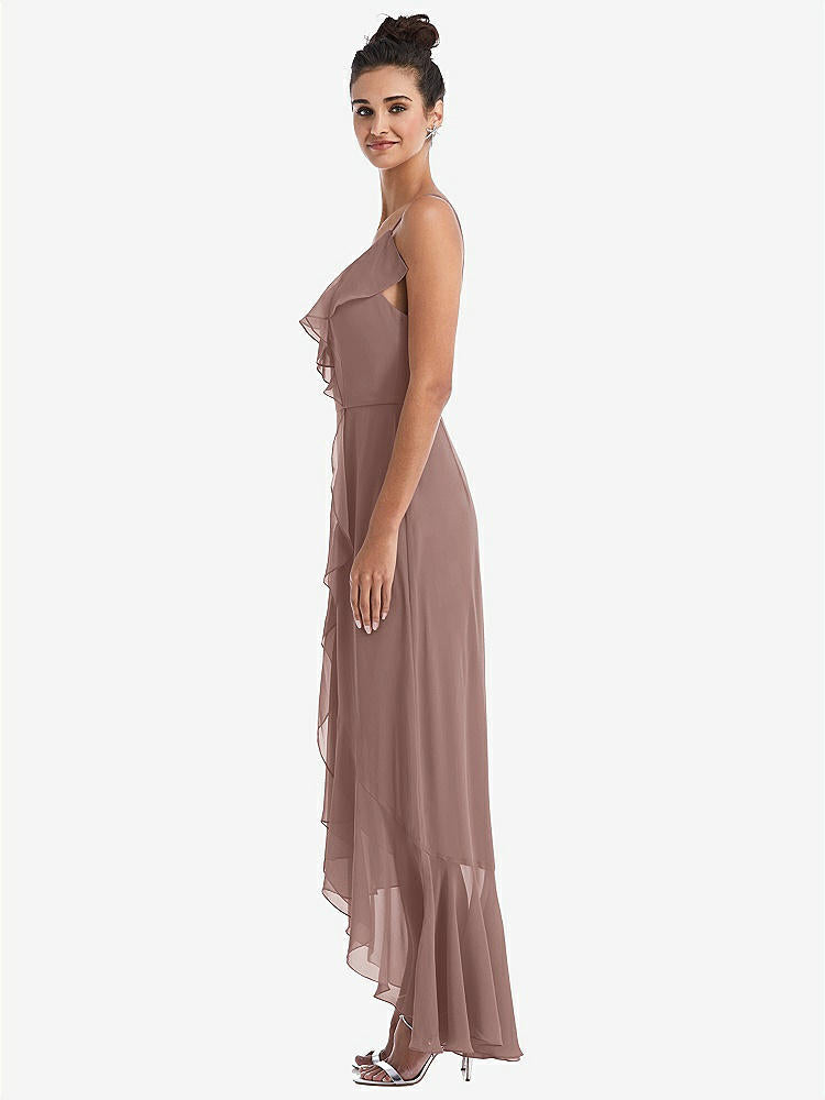 【STYLE: TH040】Ruffle-Trimmed V-Neck High Low Wrap Dress【COLOR: Sienna】