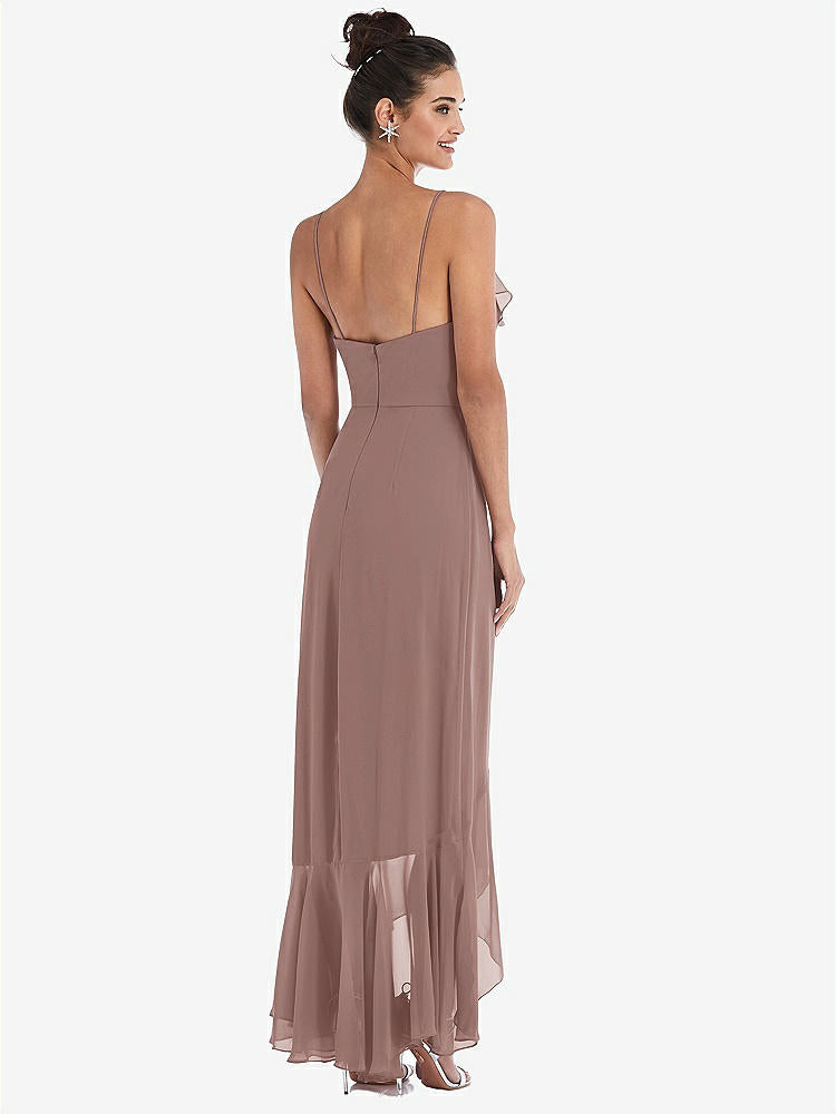 【STYLE: TH040】Ruffle-Trimmed V-Neck High Low Wrap Dress【COLOR: Sienna】