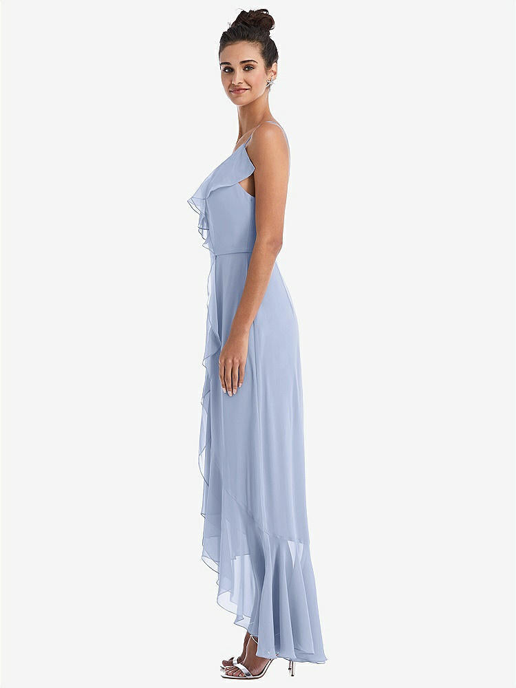 【NEW】【STYLE: TH040】Ruffle-Trimmed V-Neck High Low ラップ ドレス【COLOR: Sky Blue】【SIZE: 00-30W】