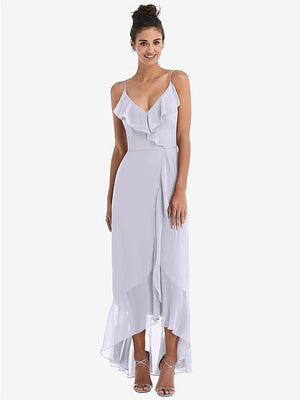 【STYLE: TH040】Ruffle-Trimmed V-Neck High Low Wrap Dress【COLOR: Silver Dove】