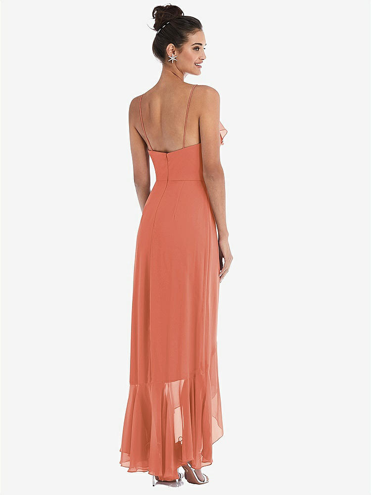 【STYLE: TH040】Ruffle-Trimmed V-Neck High Low Wrap Dress【COLOR: Terracotta Copper】