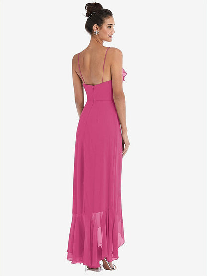 【STYLE: TH040】Ruffle-Trimmed V-Neck High Low Wrap Dress【COLOR: Tea Rose】