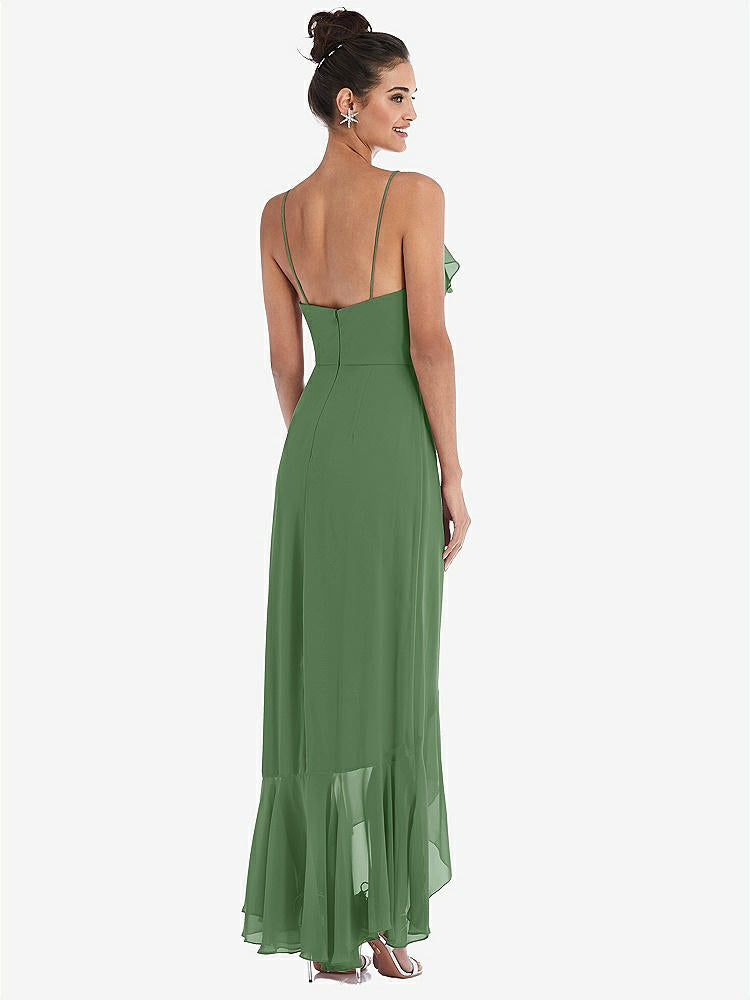 【STYLE: TH040】Ruffle-Trimmed V-Neck High Low Wrap Dress【COLOR: Vineyard Green】