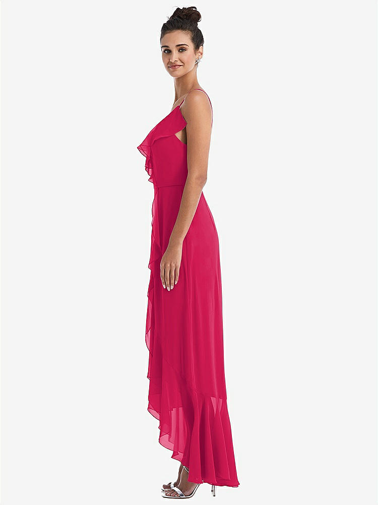 【NEW】【STYLE: TH040】Ruffle-Trimmed V-Neck High Low ラップ ドレス【COLOR: Vivid Pink】【SIZE: 00-30W】