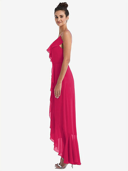 【NEW】【STYLE: TH040】Ruffle-Trimmed V-Neck High Low ラップ ドレス【COLOR: Vivid Pink】【SIZE: 00-30W】