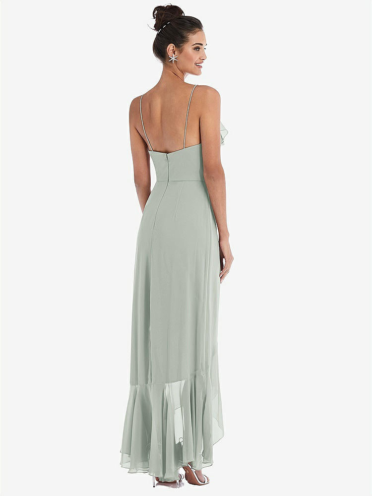 【STYLE: TH040】Ruffle-Trimmed V-Neck High Low Wrap Dress【COLOR: Willow Green】