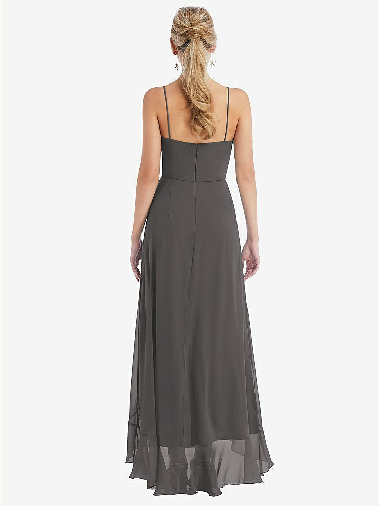 【STYLE: TH041】Scoop Neck Ruffle-Trimmed High Low Maxi Dress【COLOR: Caviar Gray】