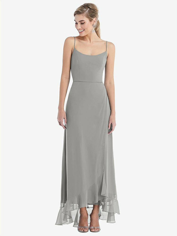 【STYLE: TH041】Scoop Neck Ruffle-Trimmed High Low Maxi Dress【COLOR: Chelsea Gray】