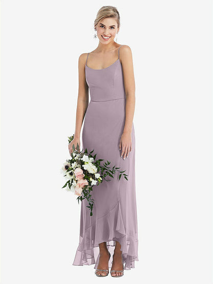 【NEW】【STYLE: TH041】スクープ 首 フリルトリム 高 低 マキシ ドレス【COLOR: Lilac Dusk】【SIZE: 00-30W】