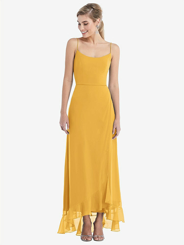 【STYLE: TH041】Scoop Neck Ruffle-Trimmed High Low Maxi Dress【COLOR: NYC Yellow】