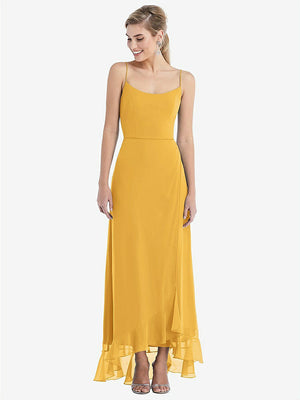 【STYLE: TH041】Scoop Neck Ruffle-Trimmed High Low Maxi Dress【COLOR: NYC Yellow】