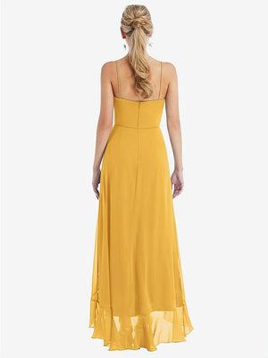 【STYLE: TH041】Scoop Neck Ruffle-Trimmed High Low Maxi Dress【COLOR: NYC Yellow】