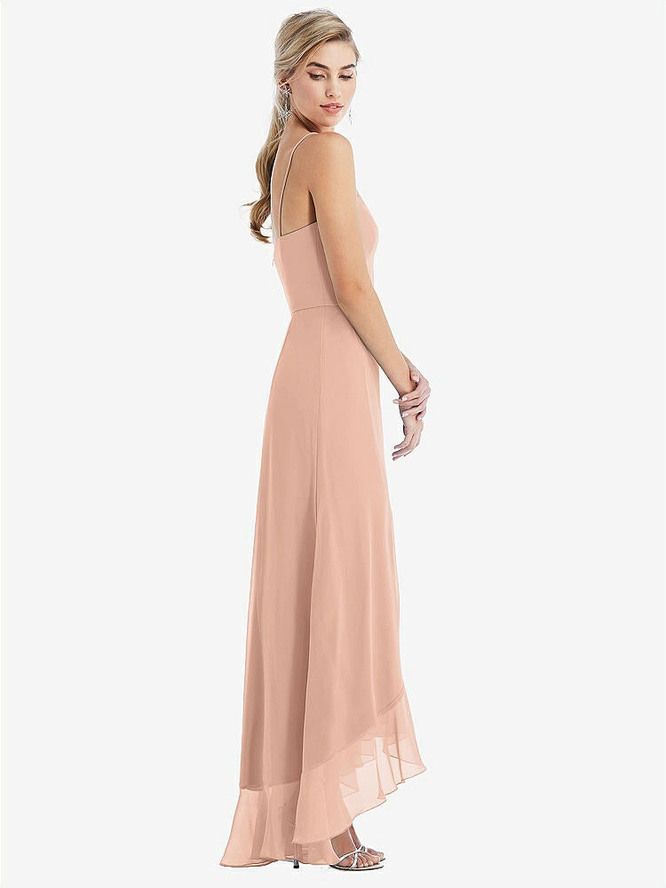 【STYLE: TH041】Scoop Neck Ruffle-Trimmed High Low Maxi Dress【COLOR: Pale Peach】