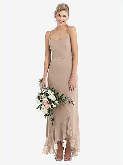 【STYLE: TH041】Scoop Neck Ruffle-Trimmed High Low Maxi Dress【COLOR: Topaz】