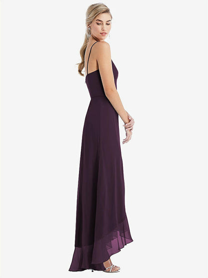 【NEW】【STYLE: TH041】スクープ 首 フリルトリム 高 低 マキシ ドレス【COLOR: Aubergine】【SIZE: 00-30W】