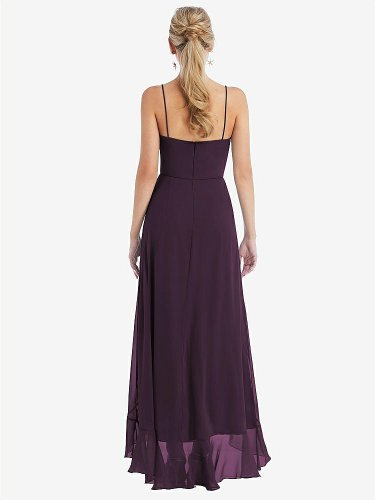 【NEW】【STYLE: TH041】スクープ 首 フリルトリム 高 低 マキシ ドレス【COLOR: Aubergine】【SIZE: 00-30W】