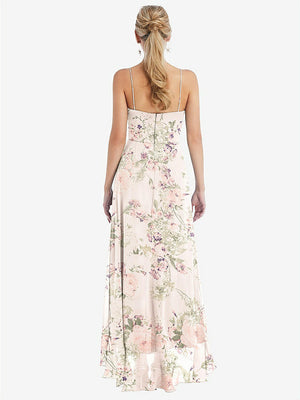 【NEW】【STYLE: TH041】スクープ 首 フリルトリム 高 低 マキシ ドレス【COLOR: Blush Garden】【SIZE: 00-30W】