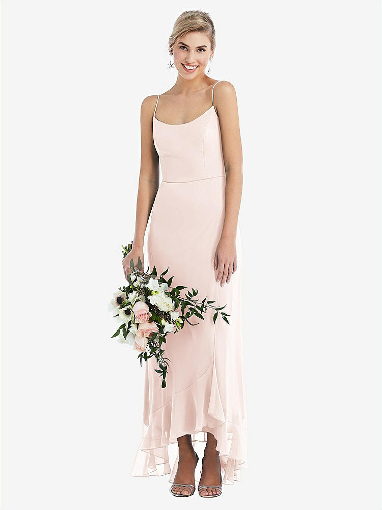 【STYLE: TH041】Scoop Neck Ruffle-Trimmed High Low Maxi Dress【COLOR: Blush】