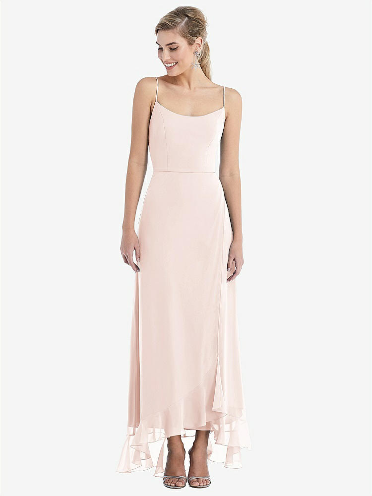 【STYLE: TH041】Scoop Neck Ruffle-Trimmed High Low Maxi Dress【COLOR: Blush】