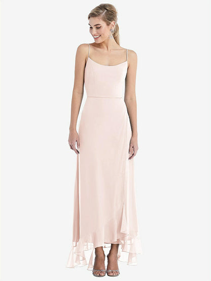 【STYLE: TH041】Scoop Neck Ruffle-Trimmed High Low Maxi Dress【COLOR: Blush】