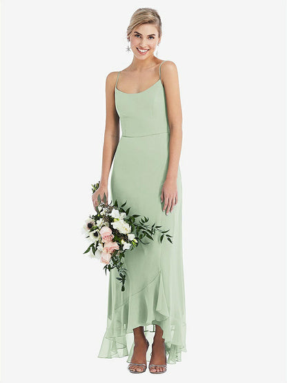 【STYLE: TH041】Scoop Neck Ruffle-Trimmed High Low Maxi Dress【COLOR: Celadon】