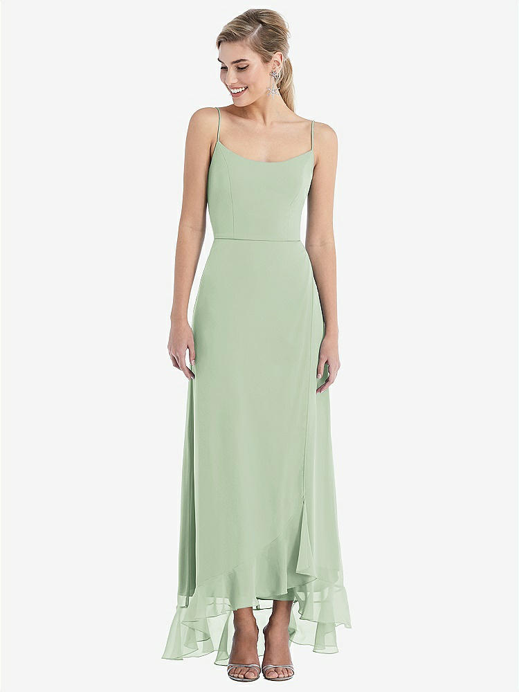 【STYLE: TH041】Scoop Neck Ruffle-Trimmed High Low Maxi Dress【COLOR: Celadon】