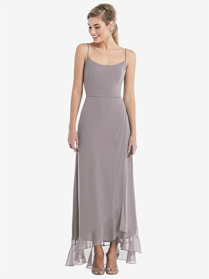 【NEW】【STYLE: TH041】スクープ 首 フリルトリム 高 低 マキシ ドレス【COLOR: Cashmere Gray】【SIZE: 00-30W】