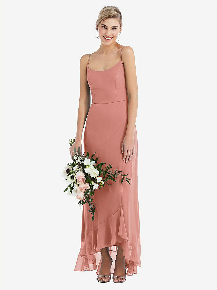 【STYLE: TH041】Scoop Neck Ruffle-Trimmed High Low Maxi Dress【COLOR: Desert Rose】