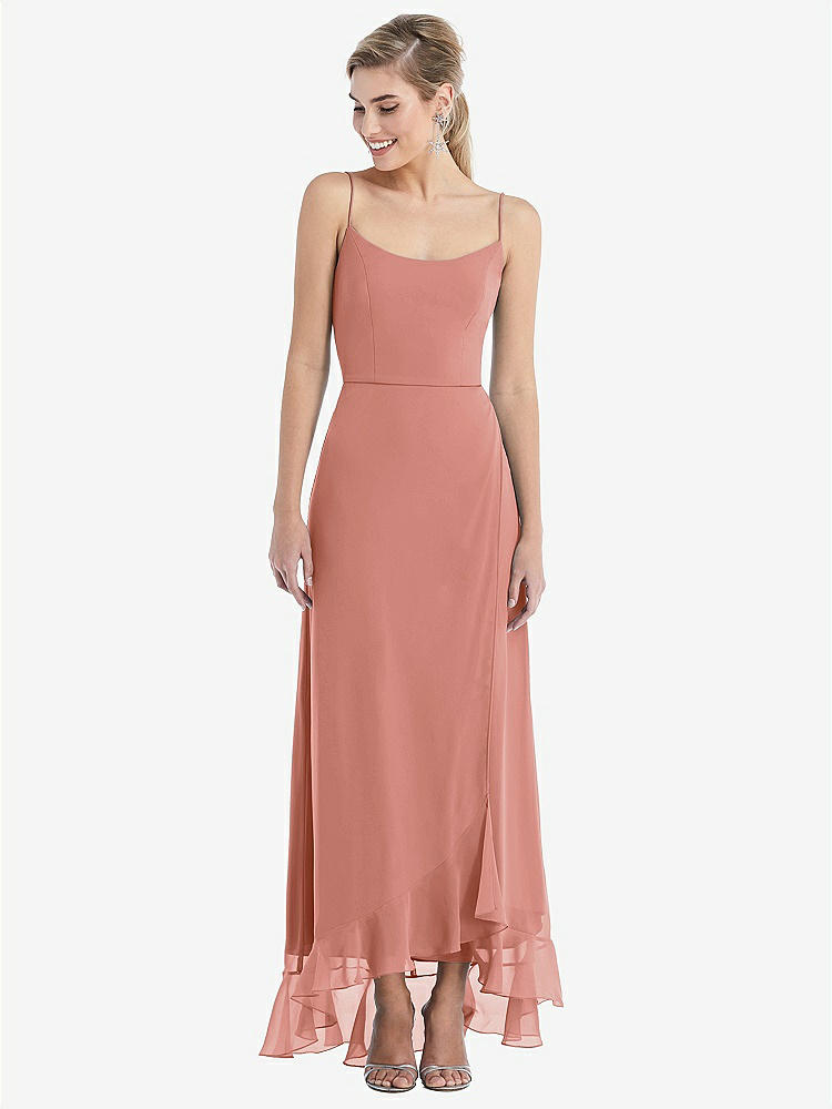 【STYLE: TH041】Scoop Neck Ruffle-Trimmed High Low Maxi Dress【COLOR: Desert Rose】